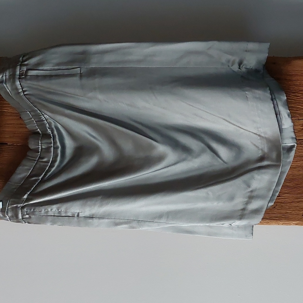 EUC J.Crew 100% silk silver Pewter skirt w/ pockets sz 12 Large elastic waist